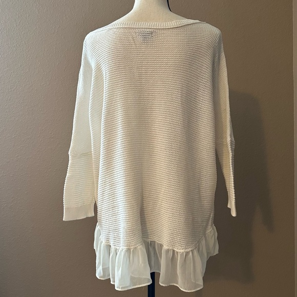 American Eagle Outfitters Cream Knit Sweater with Chiffon Hem, Women’s Size M - Picture 2 of 6